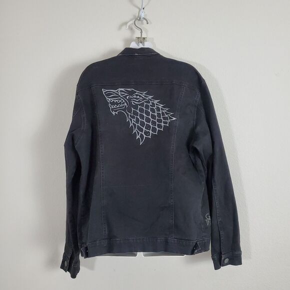 Game Of Thrones Women's Denim Jacket Large Black House Stark Studio Geek Cosplay - Picture 10 of 12